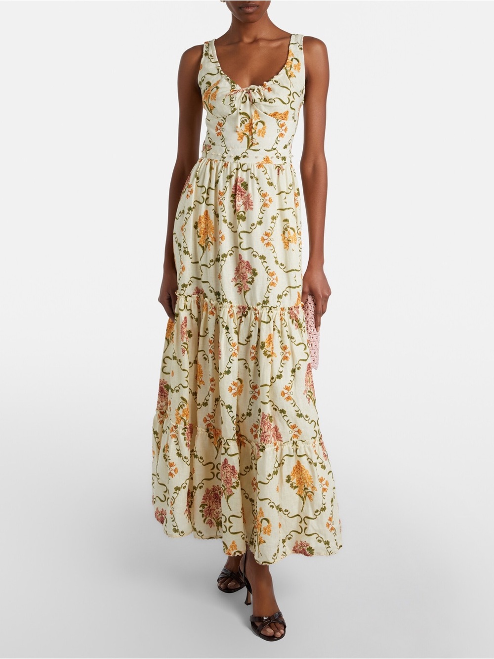 Agua by Agua Bendita - Azulejo Embellished Floral Linen Maxi Dress